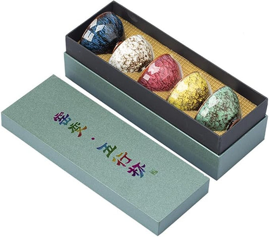 5Pcs Ceramic Tea Cup Set, 4oz Chinese Tea Cups with Designed Gift Box - 5 Stylish Colors