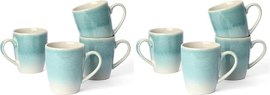 famiware Coffee Mugs Set, 13 oz Mug Set of 4, Stoneware Cups for Latte, Hot Tea, Mocha, Cocoa, Cappuccino, Microwave and Dishwasher Safe, Glacier Series, Aqua (Pack of 2)