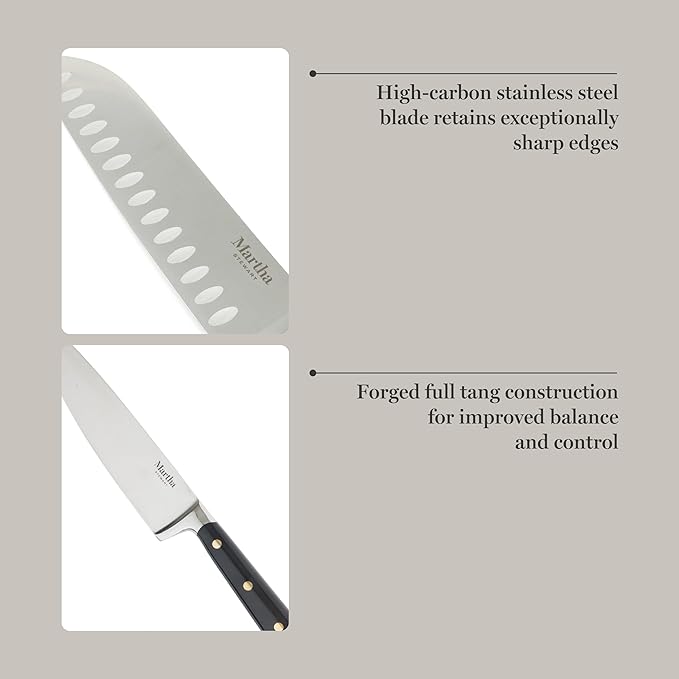 Martha Stewart 16 Piece Lockton High Carbon Stainless Steel Cutlery Kitchen Knife Block Set W/ABS Triple Riveted Forged Handle Acacia Wood Block - Black W/Gold