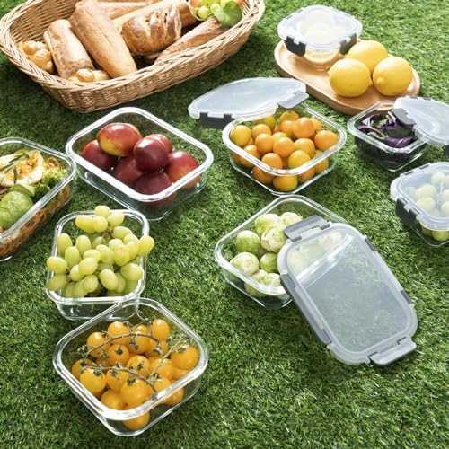 S SALIENT 18 Pieces Glass Food Storage Containers with Lids,Airtight Glass Meal Prep Containers,Glass Storage Containers Set for Kitchen,Pantry BPA Free & Leak Proof (9 lids & 9 Containers)