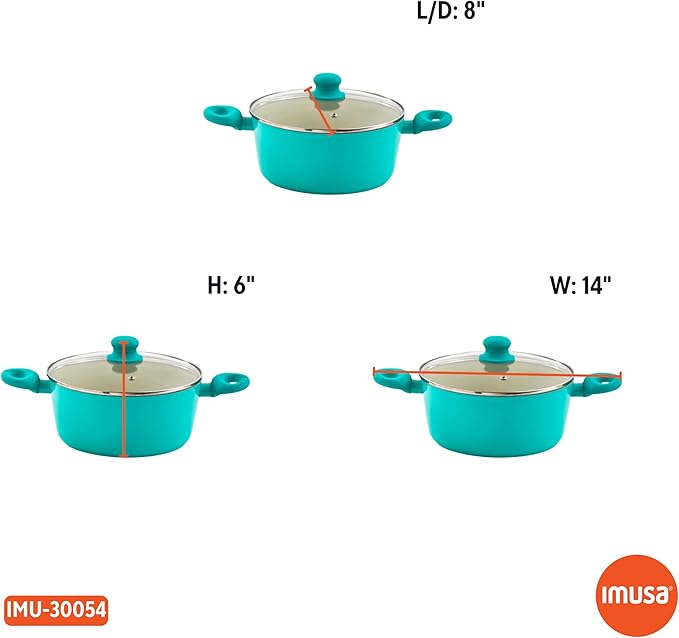 IMUSA USA Teal 3Qt Forged Dutch Oven with Glass Lid, 3 Quart