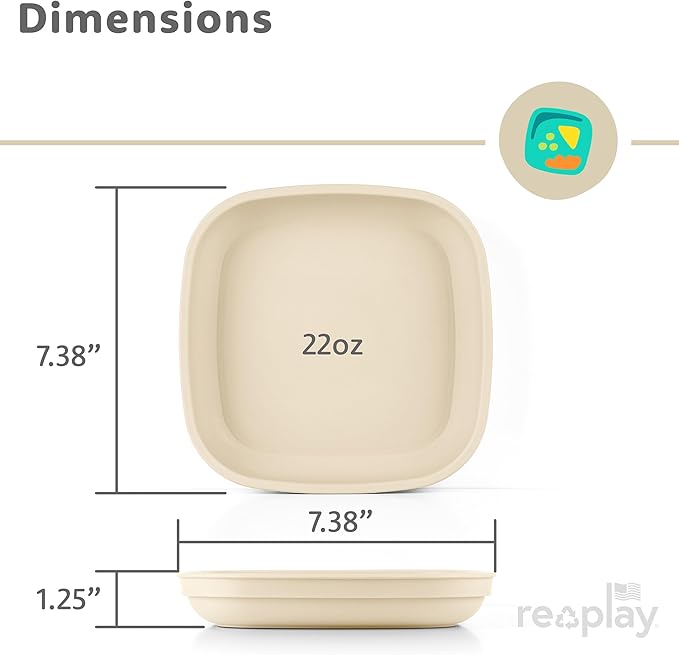 Re-Play Toddler Plates - 22 Oz. Deep-Walled Flat Kids Plates - Dishwasher & Microwave Safe - Made in USA - Set of 3-7.37" x 7.37" x 1.25" - Beach Baby