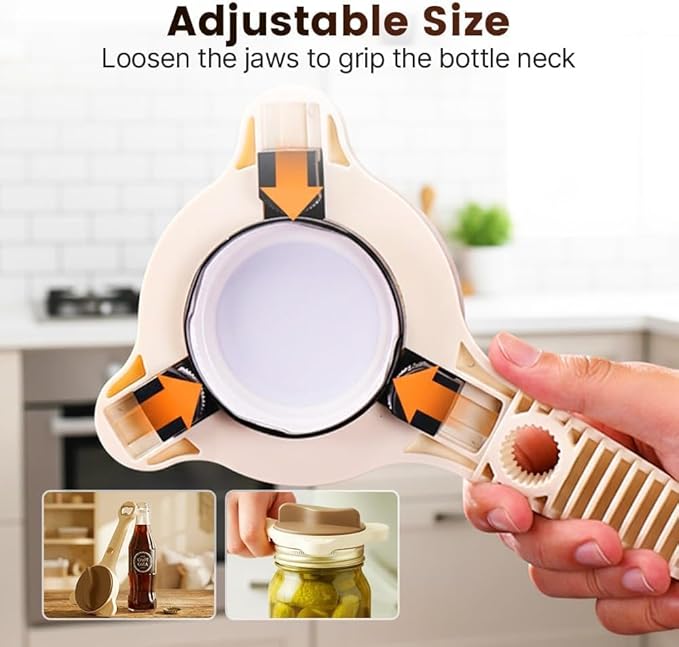 Multi-Functional Retractable Jar and Bottle Opener, Magnetic Stainless Steel Can Opener with Ergonomic Handle