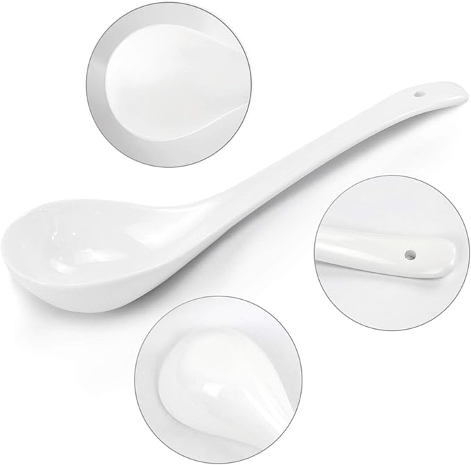 Kslong Pure White Ceramic Soup Ladle - Bone China Big Ladle, Deep Porcelain Flatware, Asian Soup Tureen Spoon 9.4" x 3" Scoops for Household Purposes