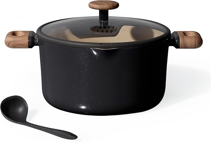 CAROTE Stock Pot with Lid, 7Quart Ceramic Soup Pot Non Toxic, Nonstick Cooking Pot for Pasta, Induction Ready, Even Heating, Dishwasher Safe, Black