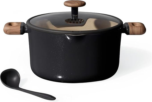 CAROTE Stock Pot with Lid, 7Quart Ceramic Soup Pot Non Toxic, Nonstick Cooking Pot for Pasta, Induction Ready, Even Heating, Dishwasher Safe, Black