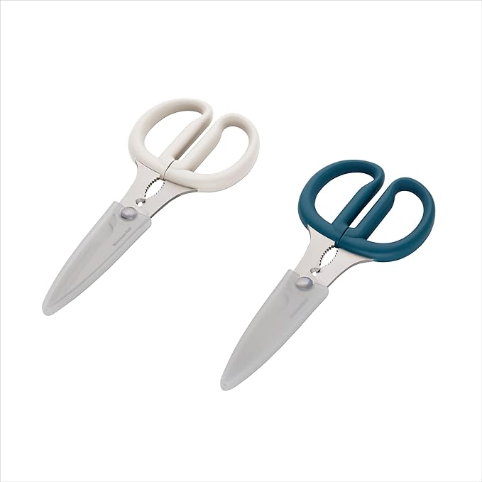 KitchenAid Multipurpose Shear Set – Versatile Scissors with Nutcracker, Bottle Opener, Ergonomic Handles with Protective Blade Covers, 2-Piece