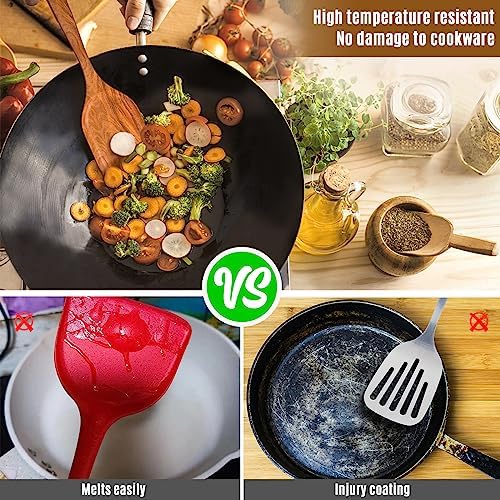 Mooues Wooden Spoons for Cooking, Wooden Utensils for Cooking Natural Teak Wooden Kitchen Utensils Set Comfort Grip (10 PCS SET)