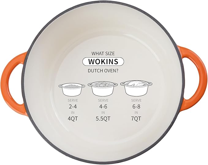 7QT Enameled Cast Iron Dutch Oven Pot with Lid,Heavy-Duty Cookware for Sourdough Bread Baking,Braising,Stews,Roasting,Oven Safe up to 500°F,orange