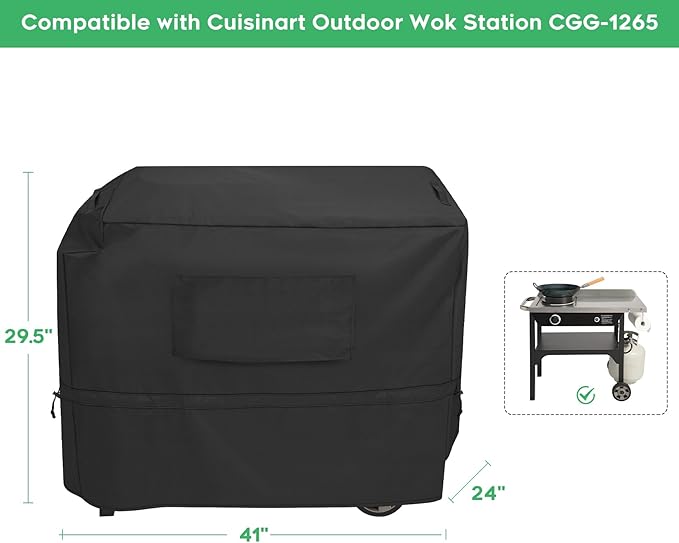 Heavy Duty 600D Outdoor Wok Station Cover compatible with Cuisinart Wok Station CGG-1265，Waterproof, UV and Fade Resistant, Black