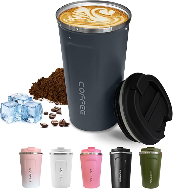 Travel Coffee Mugs Leak-Proof, Reusable Coffee Cups with Lids, Stainless Steel Vacuum Insulated Coffee Tumblers, Thermal Insulation Cups for Men and Women Hot & Cold Drinks(2nd-Blue, 17OZ)