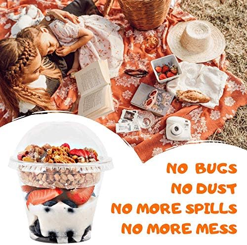 Aatriet 9 oz Clear Plastic Parfait Cups with Insert 3.25oz & Dome Lids No Hole - (20 Sets) Yogurt Fruit Parfait Cups for Kids, for Dips and Veggies, Take Away Breakfast and Snacks. No Leaking