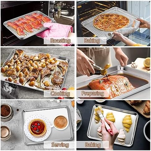 P&P CHEF 16 + 10.4 Inch Cookie Baking Sheet Pan with Wire Rack,4 Pcs