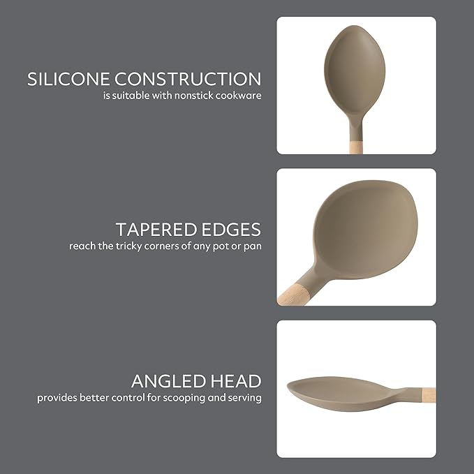 Sur La Table Kitchen Essential Chef's Toolkit Silicone Kitchen Spoon With Beechwood Handle - Taupe