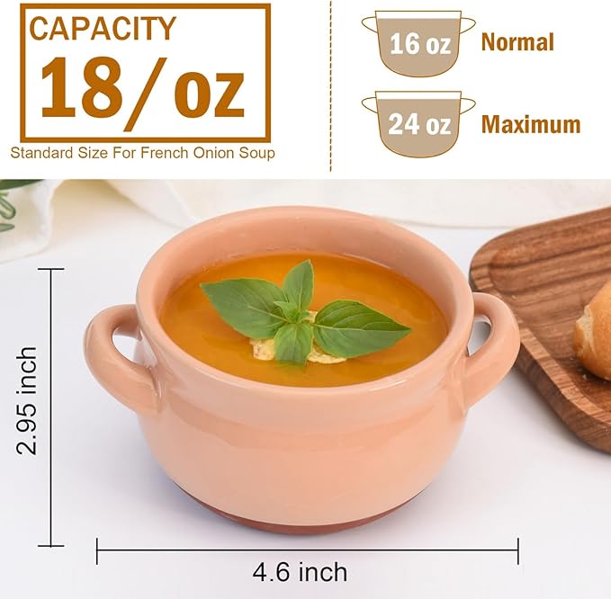 French Onion Soup Bowls, 16 oz French Onion Soup Crocks with Handles for Chilli, Cereal, Cereal, Pot Pies, Oven, Broil & Dishwasher Safe, Multicolor, Set of 4