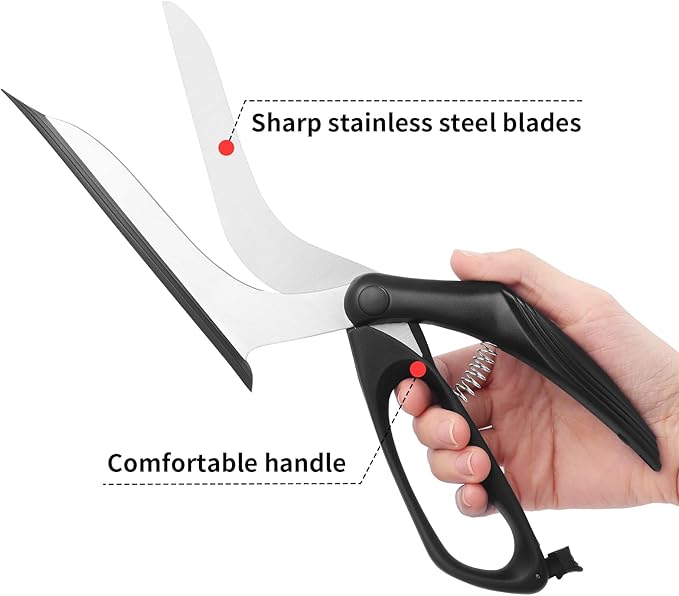 Pizza Scissors, Pizza Cutter Scissors with Firm Base and Comfortable Grip, Food Grade Stainless Steel Blades, Sharp Cutting Blades, Black