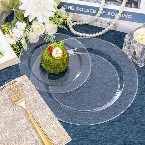 FLOWERCAT 200PCS Clear Plastic Plates Disposable Plates for Party - Clear Bulk Plastic Plates - 100 10" Dinner Plates and 100 7" Salad Plates for Weddings, New Year,Christmas Parties and Events