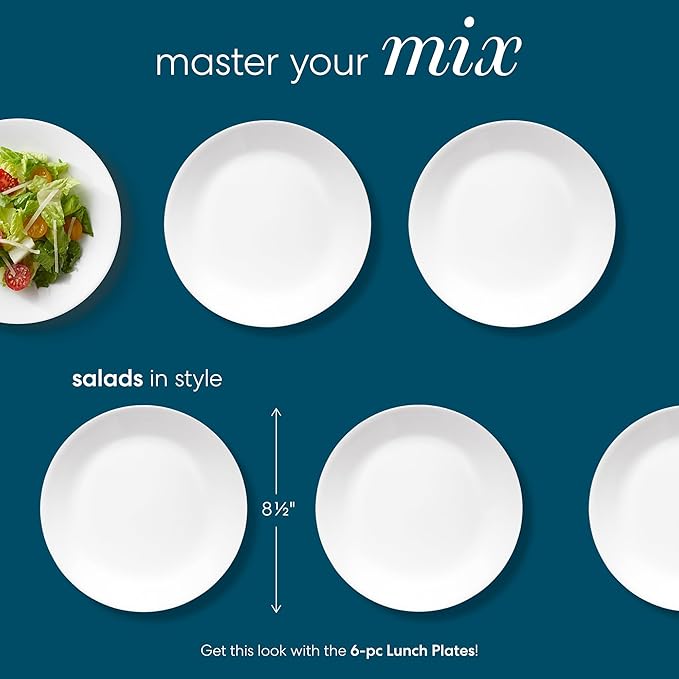 Corelle 3122 22 cm Vitrelle Glass Winter Frost White Luncheon Plate, Pack of 6