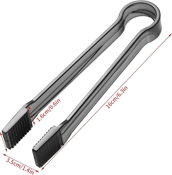 10 Pcs Plastic Buffet Serving Tongs, Clear Black Kitchen Tongs Mini Serving Utensil Tongs for Food Ice Salad Buffet Barbecue Cookies, 6.3 Inches