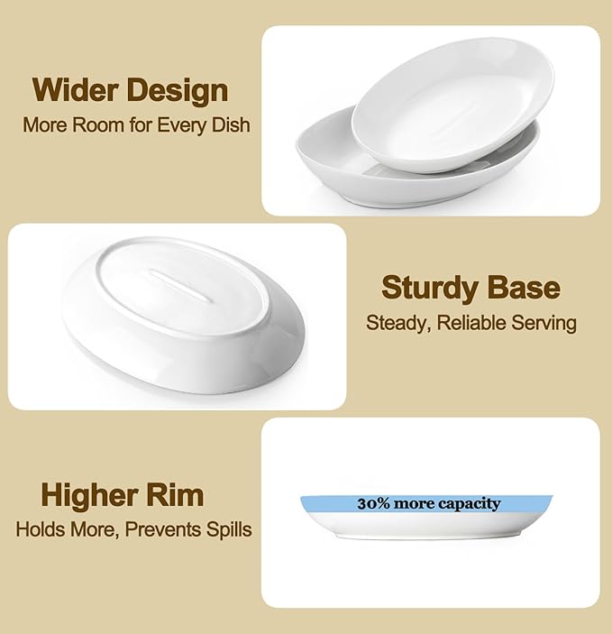 Oval Serving Platters Set of 2 (14" & 12"), Large Deep Ceramic Serving Dishes for Entertaining, Turkey, Fish, Salad, Oven Safe White Porcelain Serving Plates
