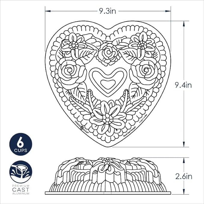 Nordic Ware Wildflower Heart Bundt, 6 Cup, Toffee (Pack of 3)