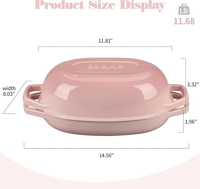Enameled Cast Iron Oval Dutch Oven Pot with Lid, Dutch Oven for Sourdough Bread Baking, Bread Oven, Bread Dutch Oven, Oval Bread Pan, 5qt, Pink