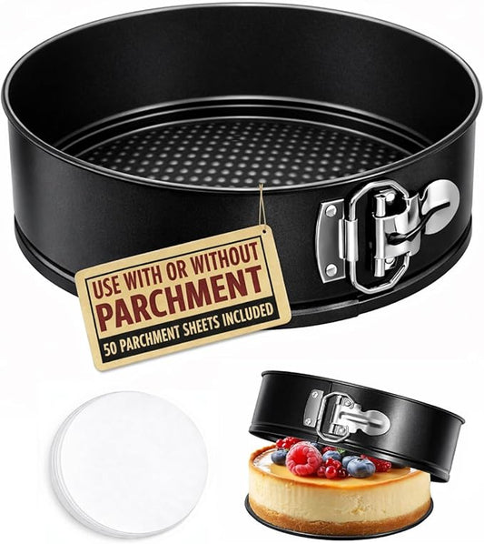 7 Inch Springform Pan for Instant Pot 6, 8 Qt Pressure Cooker 50Pcs Parchment Paper Baking Mold Round Leakproof Nonstick Removable Bottom Bakeware for Cake Cheesecakes Pizza and Quiches Accessories