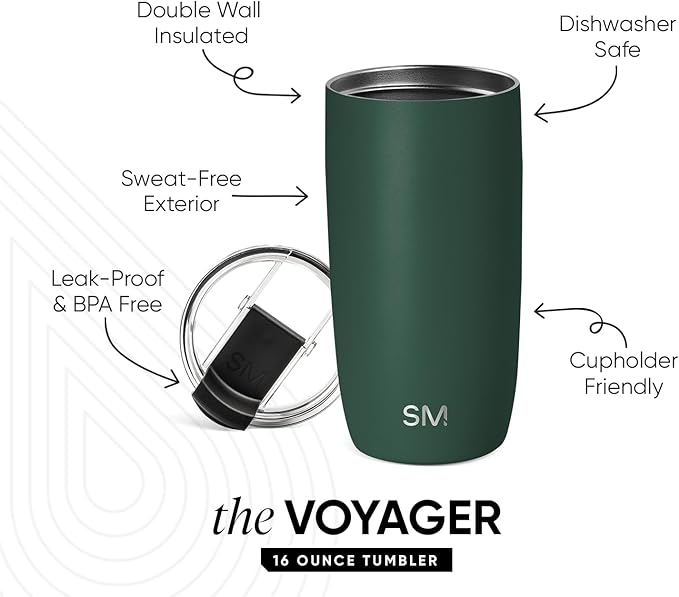 Simple Modern Voyager Tumbler with Flip Lid | Travel Coffee Mug | Insulated Stainless Steel Cold Brew Iced or Hot Coffee Cup | Gifts for Women Men Her Him | 16oz, Forest