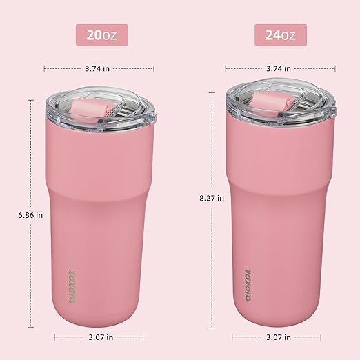 BJPKPK Insulated Tumbler with Lid,24oz Stainless Steel Tumbler,Double Wall Travel Coffee Mug Thermal cup,Keep Drinks Cold and Hot,Pink