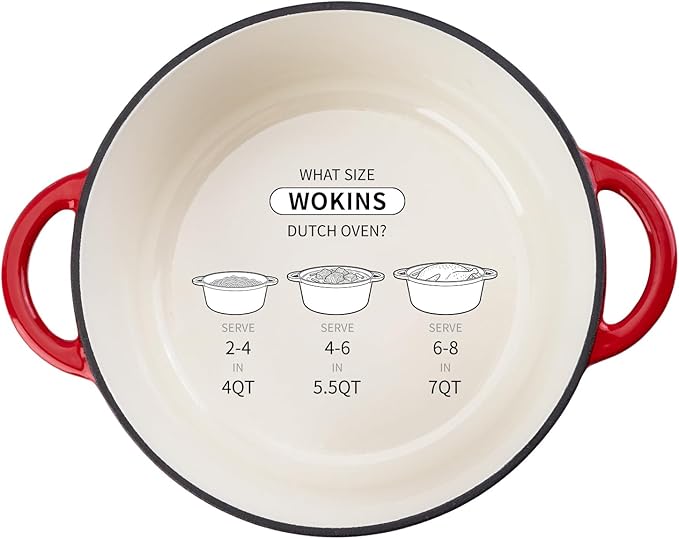 4QT Enameled Cast Iron Dutch Oven Pot with Lid,Heavy-Duty Cookware for Sourdough Bread Baking,Braising,Stews,Roasting,Oven Safe up to 500°F,RED
