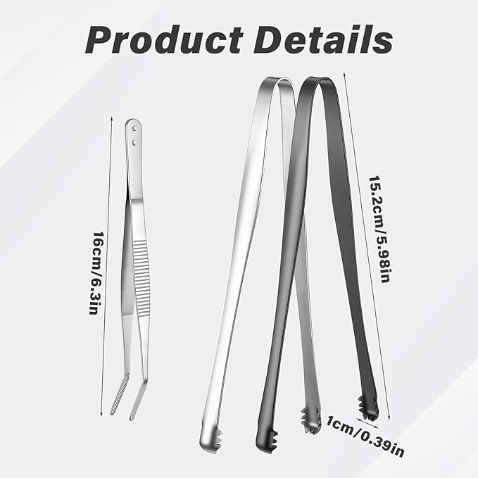 3pcs Egg Chalaza Remover Tongs, 5.98 Inch Toothed Design, Stainless Steel Eggshell Fragment Remover Tweezers, Multipurpose Kitchen Gadget for Eggshell Removal, Food Handling, Baking and Cooking Tools