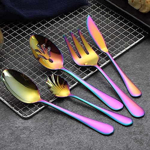 Berglander Stainless Steel Golden Titanium Plated Flatware Serving Set 6 Pieces, 5 Serving Pieces of 45 Pieces Flatware With 1 Cake Server,Serving Silverware Set (Shiny Golden)