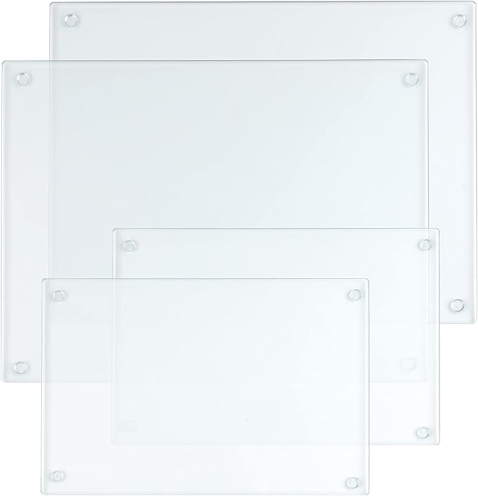 Hacaroa 4 Pack Tempered Glass Cutting Board with Rubber Feet, Rectangle Non-slip Chopping Board, Long Lasting Clear Glass Tray for Kitchen Countertop, Table, Shatter-Resistant, Heat-Resistant, 2 Size