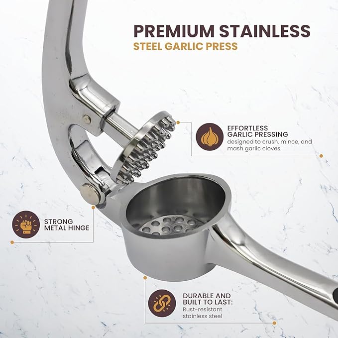 Garlic Crusher Stainless Steel | Mincer Tool | Rustproof Garlic Masher | Garlic Press | Easy to Clean & Squeeze | Travel Friendly | Dishwasher Safe Presser (Silver)
