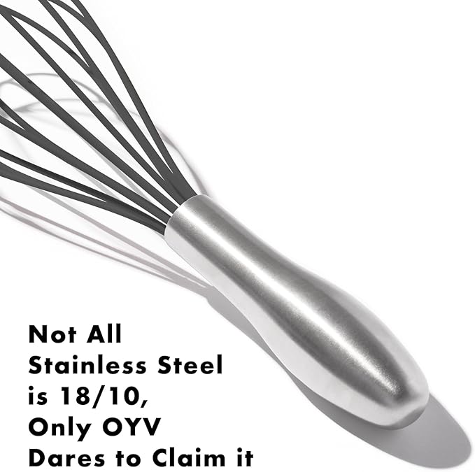 10-Inch Black Silicone Whisk, Heat Resistant 480°F Kitchen Whisk with Stainless Steel Ergonomic Handle, Non-Scratch for Nonstick Cookware, Dishwasher Safe, Perfect for Blending, Cooking & Beating