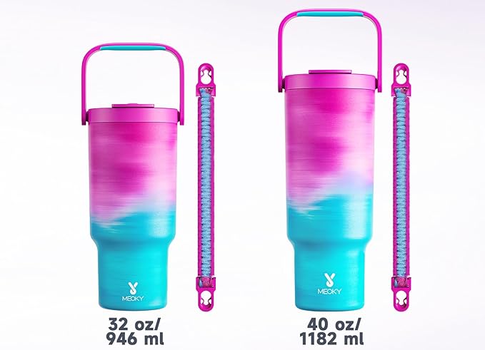 Meoky 32 oz Tumbler with Handle, Tumbler with Lid and Straw, Stainless Steel Travel Mug, 100% Leak Proof, Keeps Cold for 24 Hours, Fits in Car Cup Holder (Marshmallow)