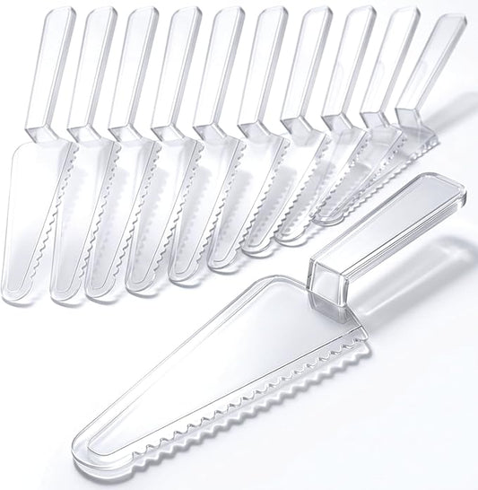 12 Pcs Disposable Plastic Cake Cutter Cake Pie Server Cutter Slicer Pizza Pastry Slicer for Kitchen Wedding Buffet