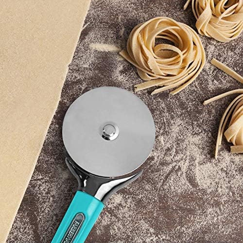 Farberware Pro Pizza Cutter Wheel with Aqua Sky Handle, Sharp Stainless Steel Blade, Finger Guard, Raised Tip-Up Head, Dishwasher Safe - Cuts Pizza, Pie Crust and Pastry