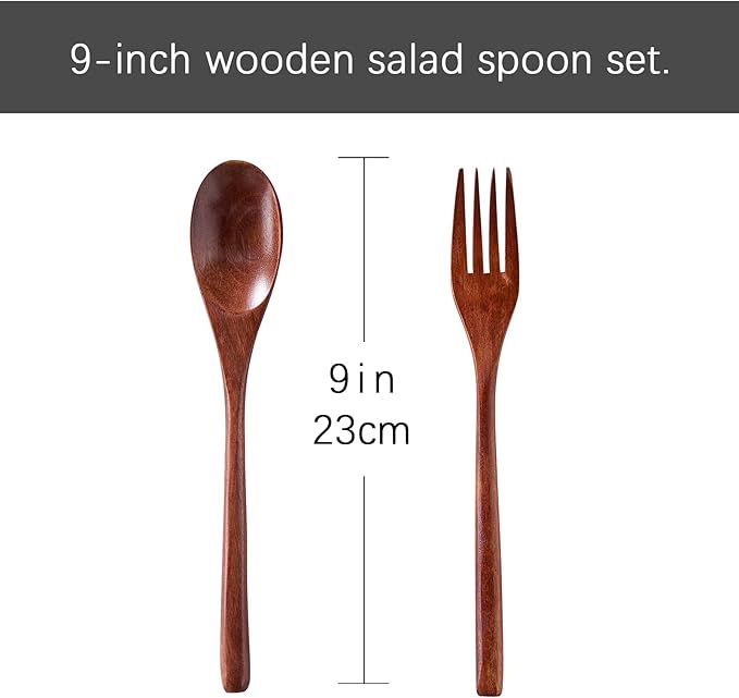 LiTY Glass Salad Bowl Set, 9″ Medium Salad Servers with Acacia Wood Base and Salad Serving Utensils, for Party, Fruits, Popcorn, Chips, Pasta, Kitchen Must-Have