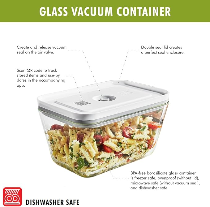 ZWILLING Fresh & Save 2-Piece Small Glass Vacuum Sealer Food Storage Containers with Airtight Lids