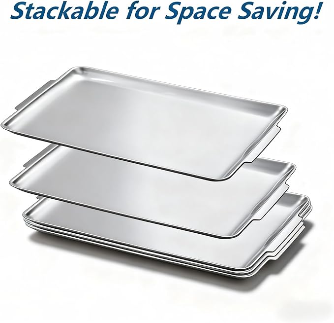 16.3" x 11" Large Serving Platters, Stainless Steel Heavy-Duty Large Serving Trays, Silver Rectangular Plates for Food, Fruit, Party, Wedding, Christmas, Chip and Scratch Resistant