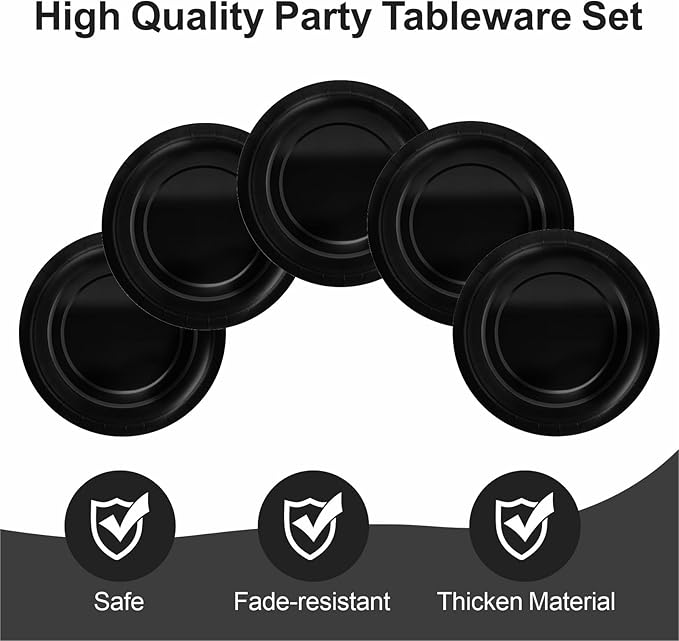 40Pcs Disposable Paper Plates Black,Including 20pcs 9" and 20pcs 7" Plates,Strong and Sturdy Disposable Plates for Party, Dinner, Holiday, Picnic,Birthday Party, Dinner Table, Wedding