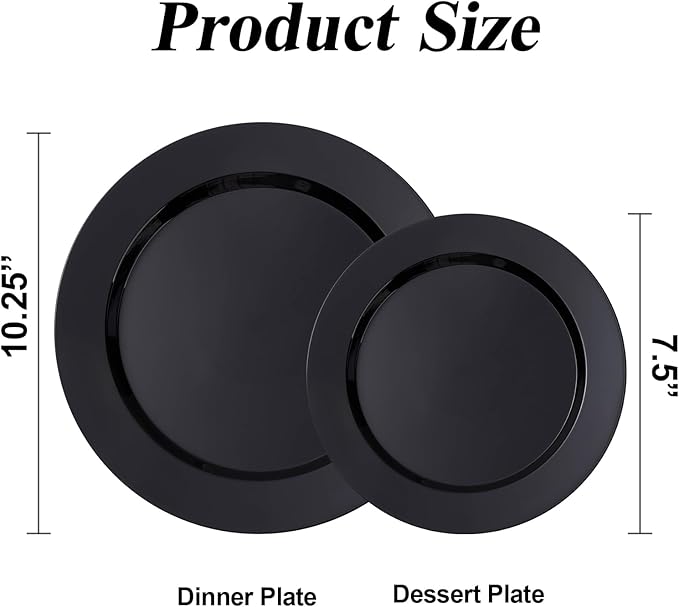 BESTSTAR 100PCS Black Plastic Plates Set, 50 10.25 inch Dinner Plates and 50 7.5 inch Dessert Plates, Premium Disposable Plates for Party, Wedding