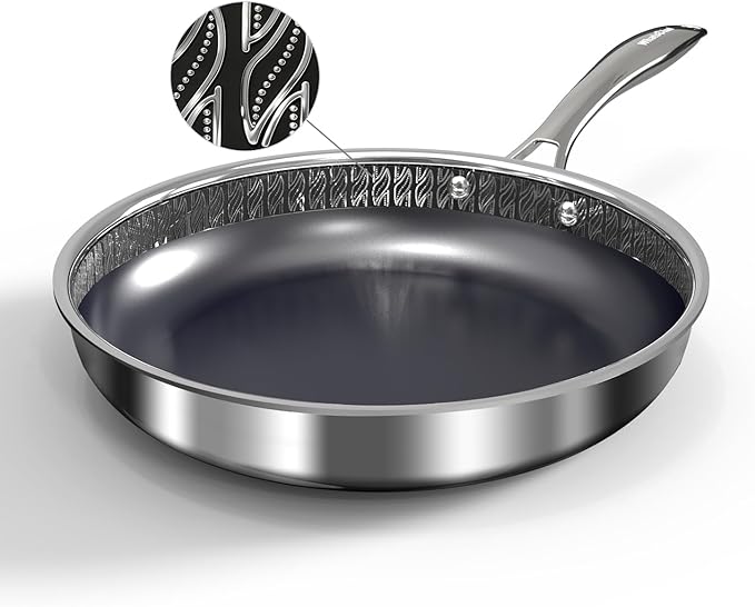 Hybrid Ceramic Nonstick Frying Pan 10", 3-Ply Stainless Steel Skillet, 2-Layer Coating, PFAS & PTFE Free Non Stick Frying Pan, 9H Hardness, Dishwasher Safe, Induction Compatible-Dark Gray