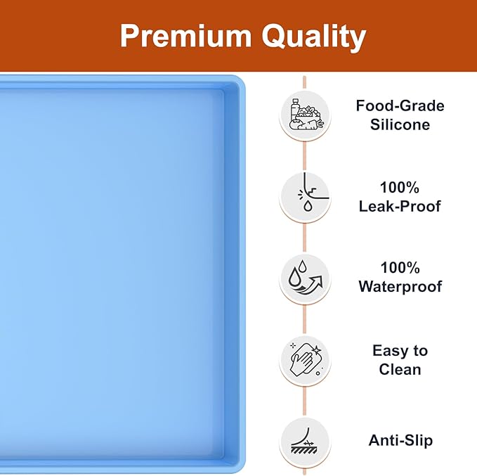 Extra Thick Silicone Mat Waterproof with Raised Edge 34" x 22", Under Sink Mat for Kitchen & Bathroom, Kitchen Cabinet Liner, Multi-Purpose for Storage & Protection, Blue