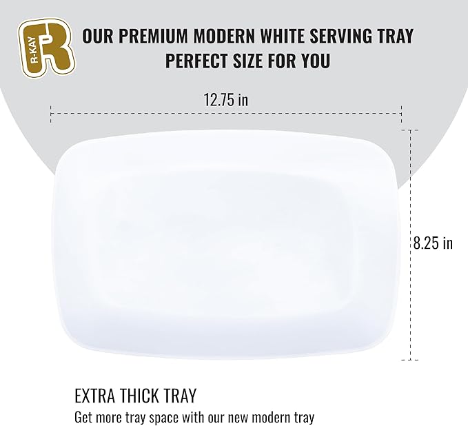 R-kay 6 Pack White Serving Tray - 12.75 x 8.25 Trays for Serving Food - Heavy Duty Platters for Party - Premium