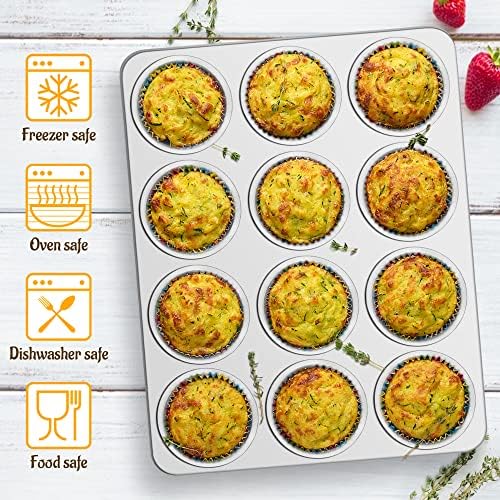 E-far 12-Cup Muffin Pan Set of 4, Stainless Steel Cupcake Pan for Oven