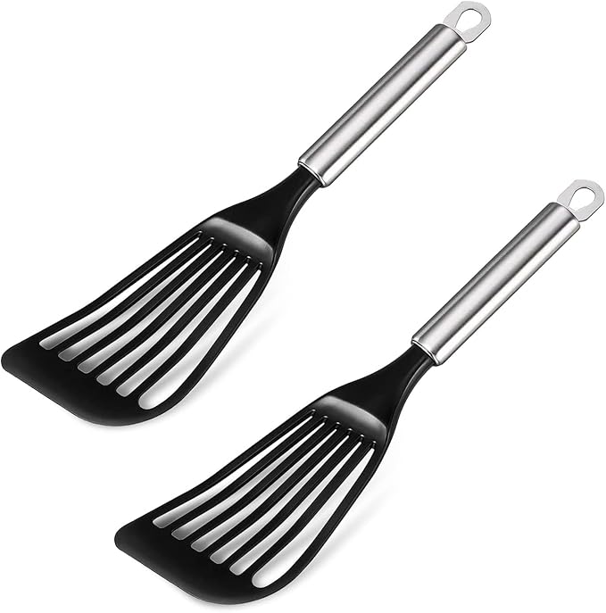 Tenta Kitchen Nonstick cookware Thin Fish Spatula Turner Flexible Nylon Metal Egg Spatulas Wide Blade Lightweight Heat Resistant Kitchen Use