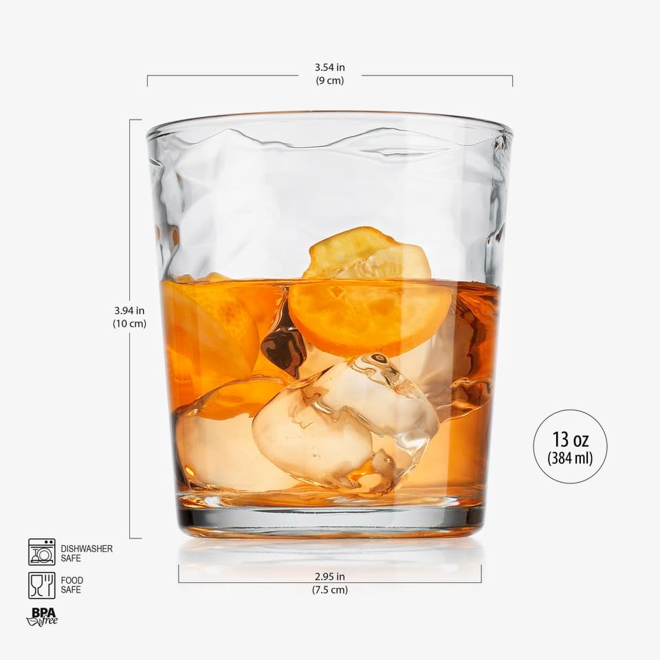 Glaver's Whiskey Glasses 13 oz Set of 4 Old Fashioned Glasses