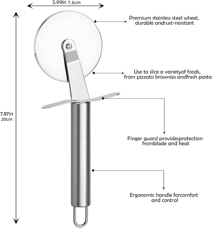 Pizza Cutter, Stainless Steel Pizza Cutter Wheel with Finger Guard Protects, Sharp Smooth Pizza Slicer & Dishwasher Safe - Easy to Clean and Stored